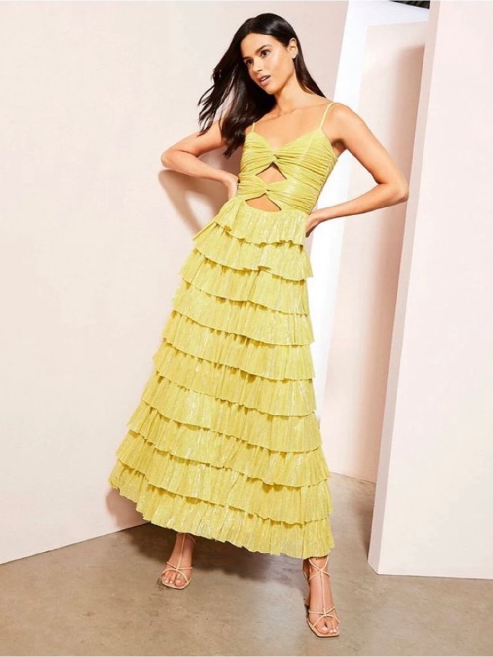 NWT Gianni Bini Tiered Ruffle Maxi Dress with Cutout Bodice Detail
